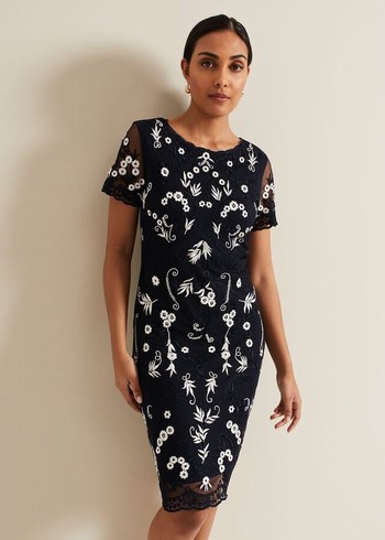 Phase Eight Petite Florisa Embroidered Dress Navy Canada | ZKAQIR-074